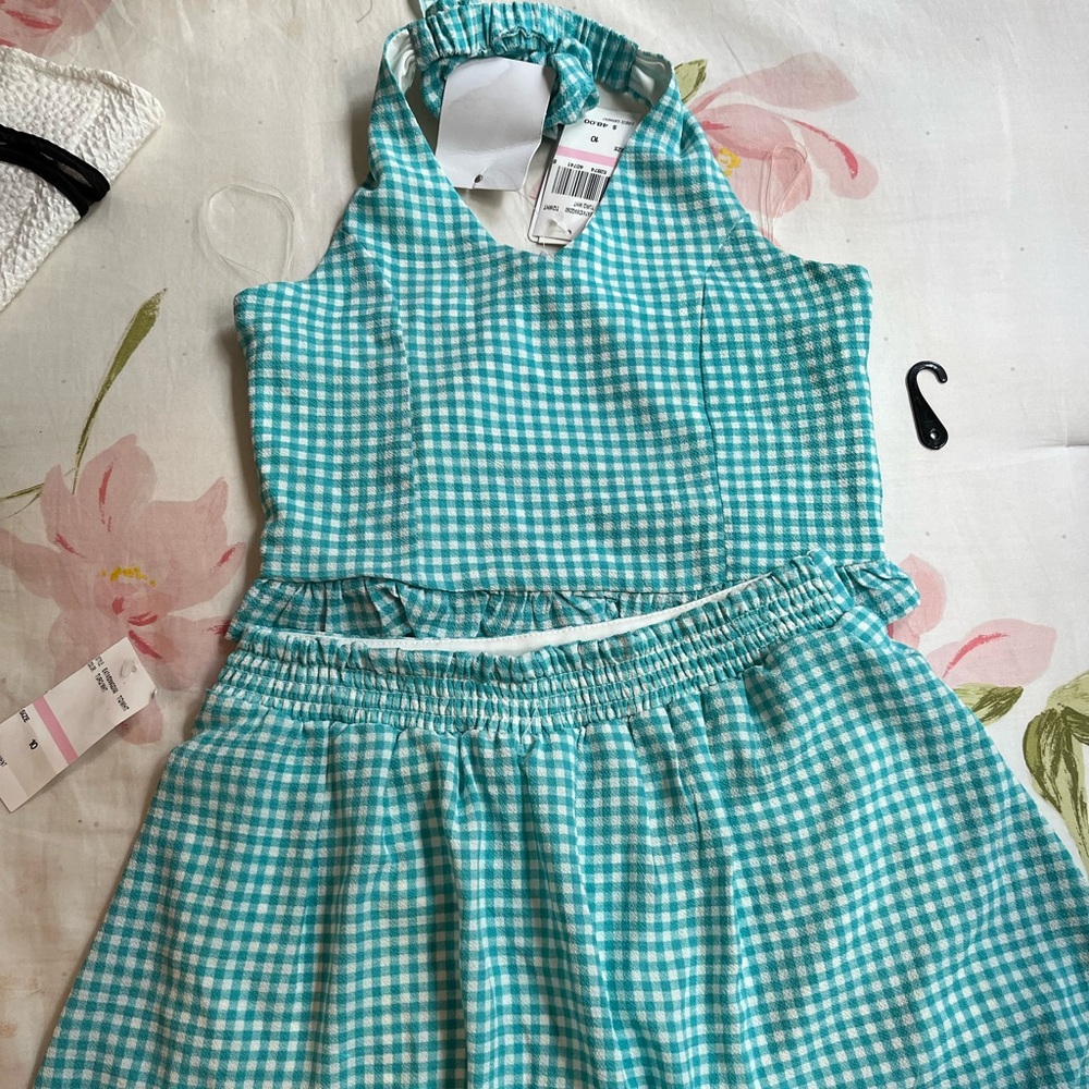 Blue and White checkered skirt set